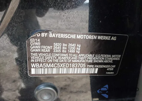 2014 BMW 535I Gran Turismo xDrive z USA, uszkodzony, nr VIN WBA5M4C5XED183705